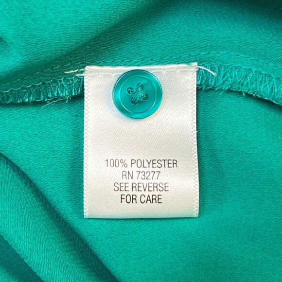 Womens Top XL Emerald Green V Neck Button Down Roll Tab Long Sleeve Blouse - Picture 9 of 9